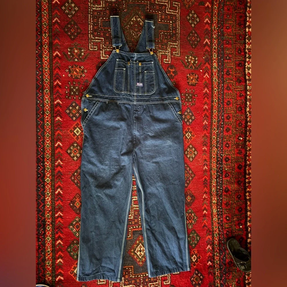 Vintage distressed Big Smith Blue Denim Overalls 42x30 - Picture 3 of 8